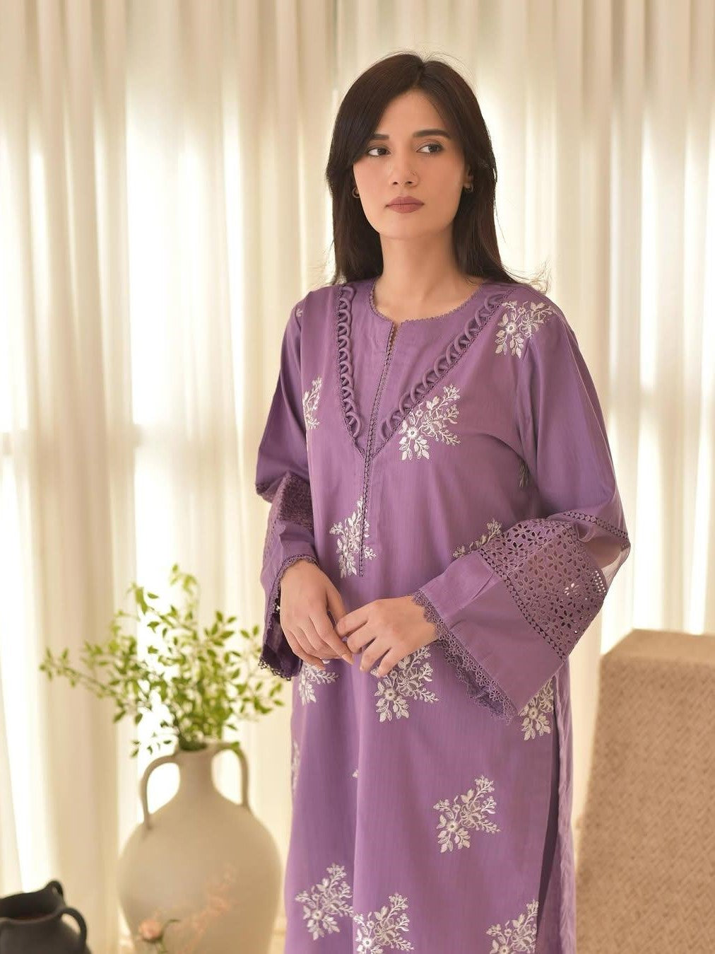 Horiya Purple – Luxury Embroidered Lawn 3-Piece Suit (Stitched)