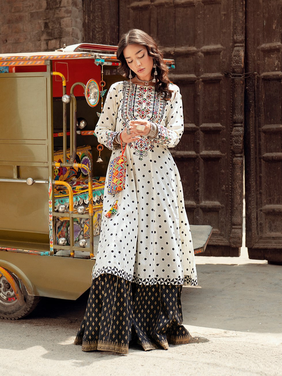 Hoor Polka Charm – 2-Piece Embroidered & Printed Set (Stitched)