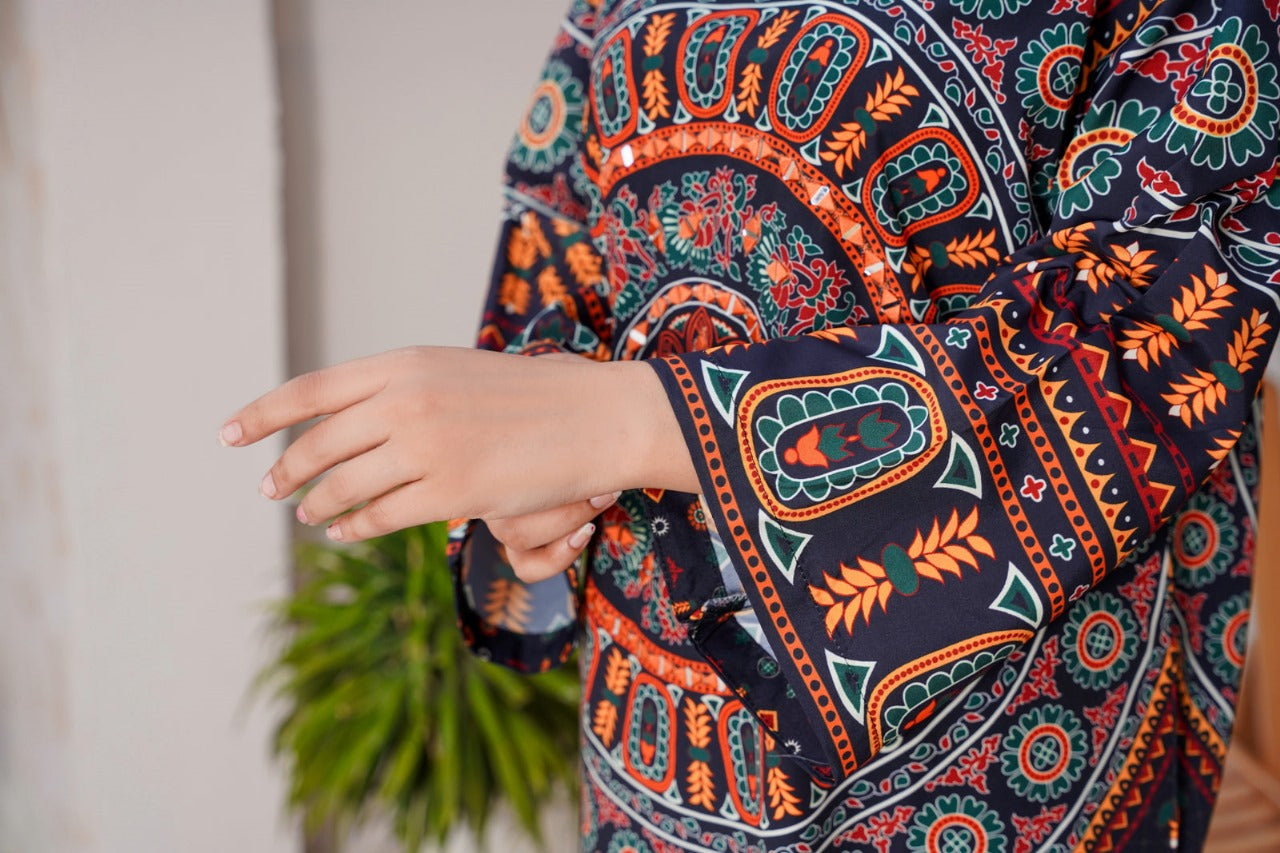 Mirror Embroidered & Printed 2-Piece Dress