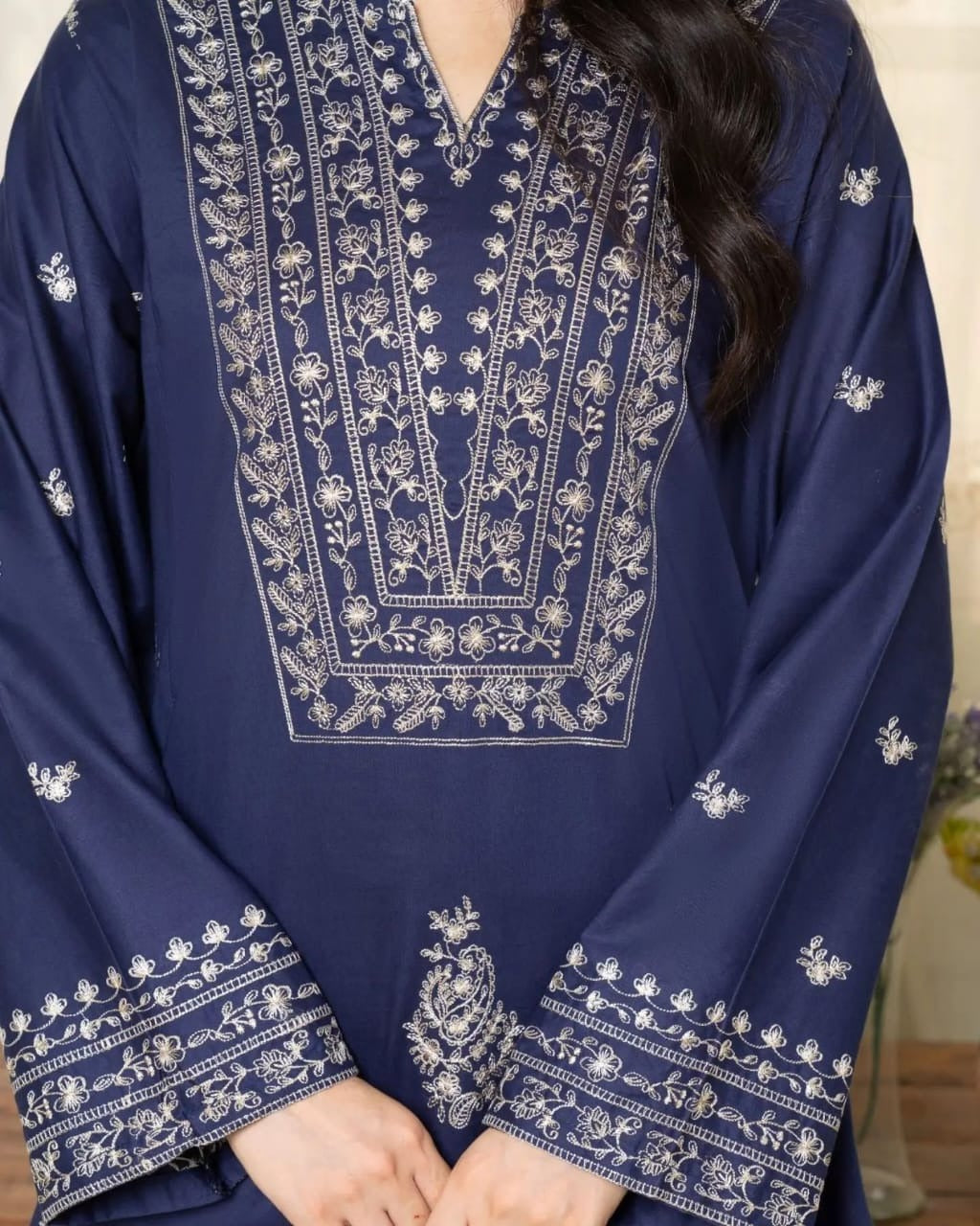 Dezal Embroidered 2-Piece Long Dress – Premium China Lawn