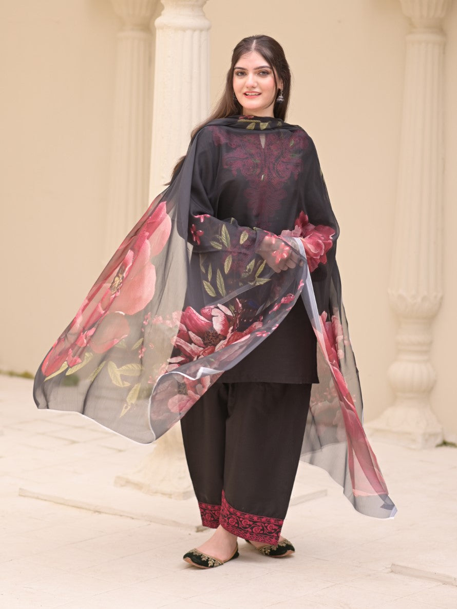 Zaroon – Luxury Embroidered 3-Piece Lawn Set with Farshi Shalwar