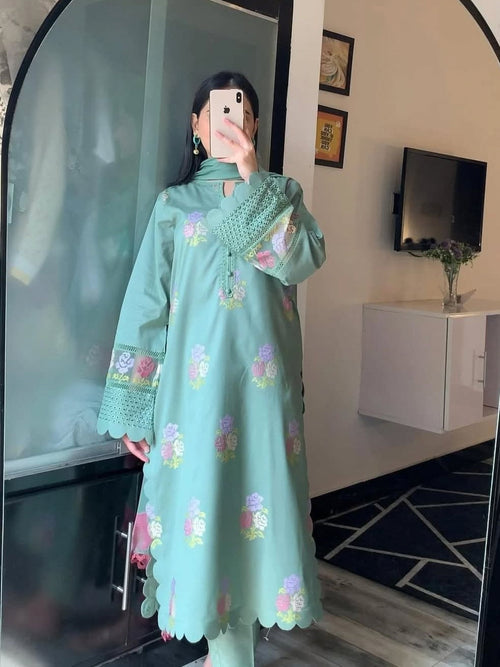 Anmol Blossom Emb 3PC – Luxury Embroidered Suit (Stitched)